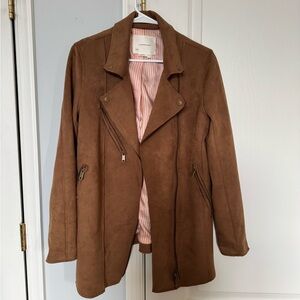 Suede-Look Brown Moto Jacket
